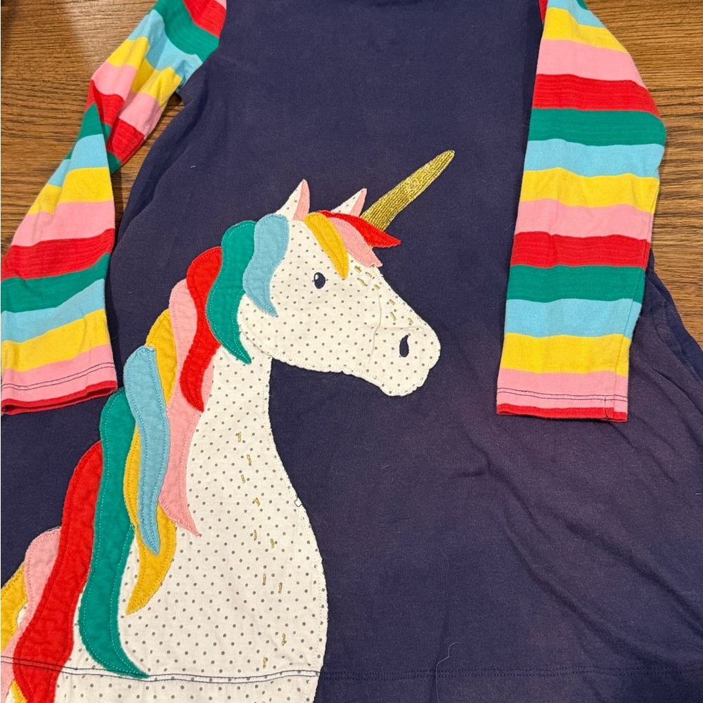 Mini Boden Navy Dress with Rainbow Unicorn